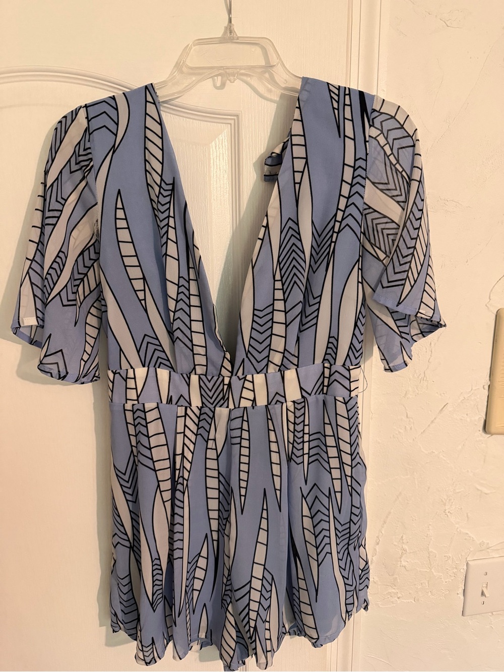 Cals Light Blue and White Geometric Print Romper
